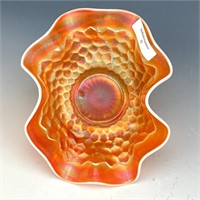 Dugan Peach Opal Honeycomb & Beads Ruffled Bowl