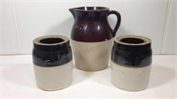 Ceramic Pitcher and 2 jars