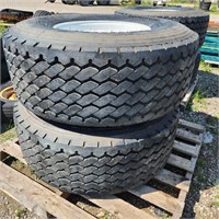 2- 445/65R22.5 Tires on Heavy 8 bolt Rims as new