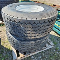 2- 445/65R22.5 Tires on Heavy 8 bolt Rims as new