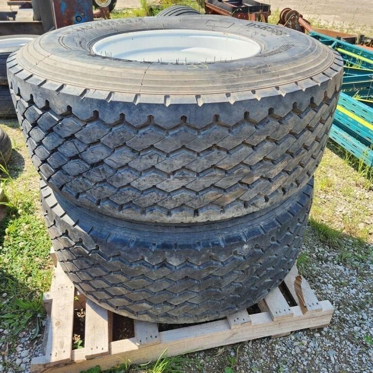 2- 445/65R22.5 Tires on Heavy 8 bolt Rims as new