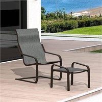 Black C-Spring Metal Chair w/ Ottoman