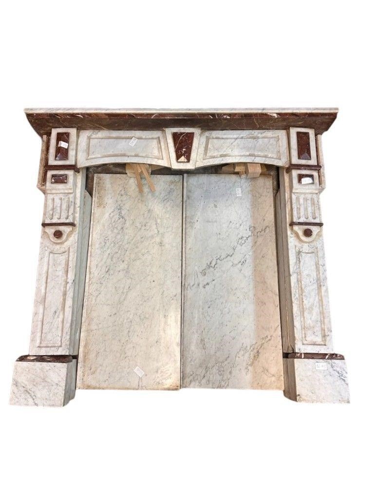 French White and Red Marble Fireplace Surround