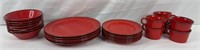 VTG Poppytrail Pottery Flamingo Red Dishes, 24pc