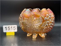 Vintage Marigold Carnival Glass Footed Rose Bowl