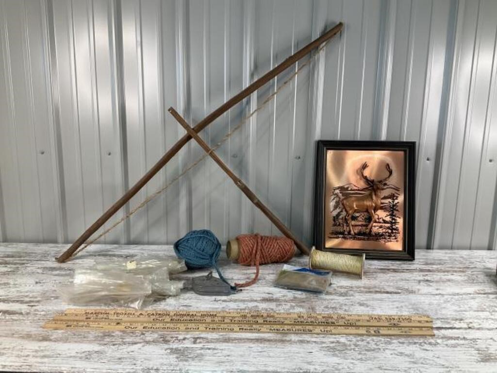 Homemade Bow, Yarn, Yard Sticks, Glue Stocks,