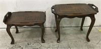 Pr. Carved Oak Georgian Style Tray Top Side Tables