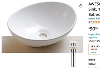AWESON Porcelain Above Counter Vessel SinK