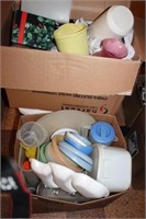 Cooler & Boxes of Plastic Tupperware Type Items