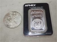 2021 Silver Eagle & APMEX 1OZ .999 Silver Bar