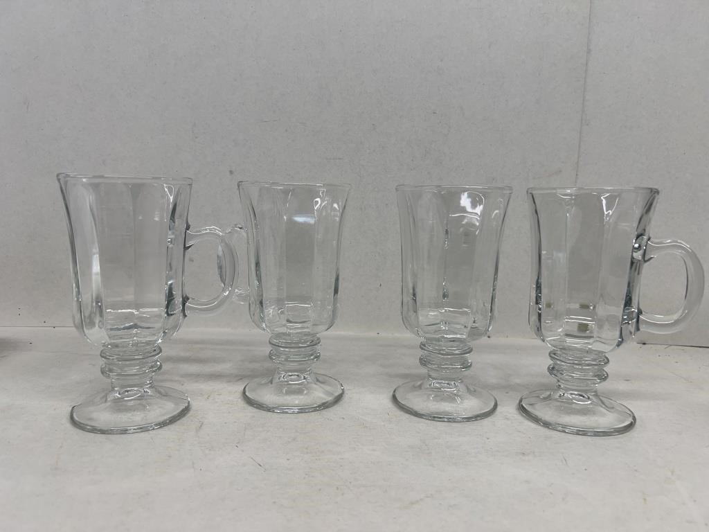 Footed panel glass mugs 5 3/4" x 3" wide