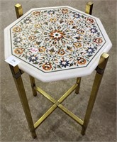 Table - Brass Legs / Marble Top - Top has Chip