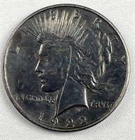 1922 Peace Silver Dollar, US $1 Coin, Dark
