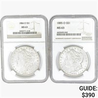 [2] Morgan Silver Dollars PCGS/NGC MS63 [1884-O,