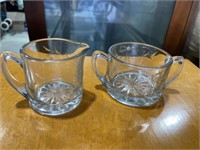 Antique Etched Sugar Bowl and Creamer