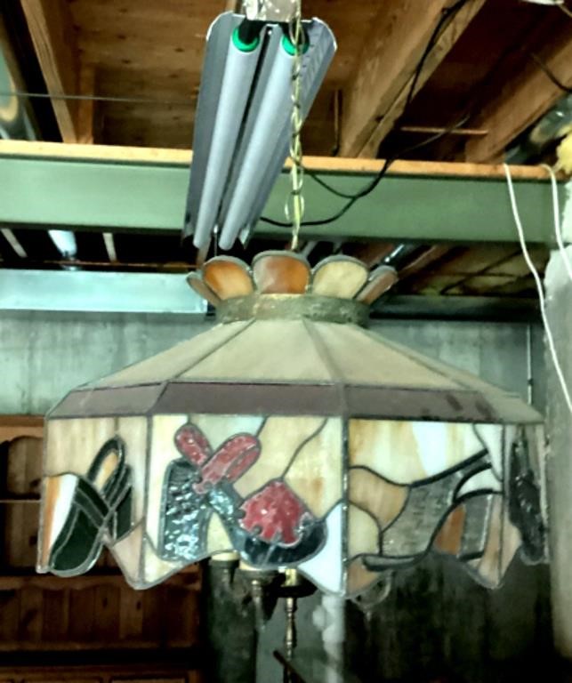 Leaded glass hanging light fixture