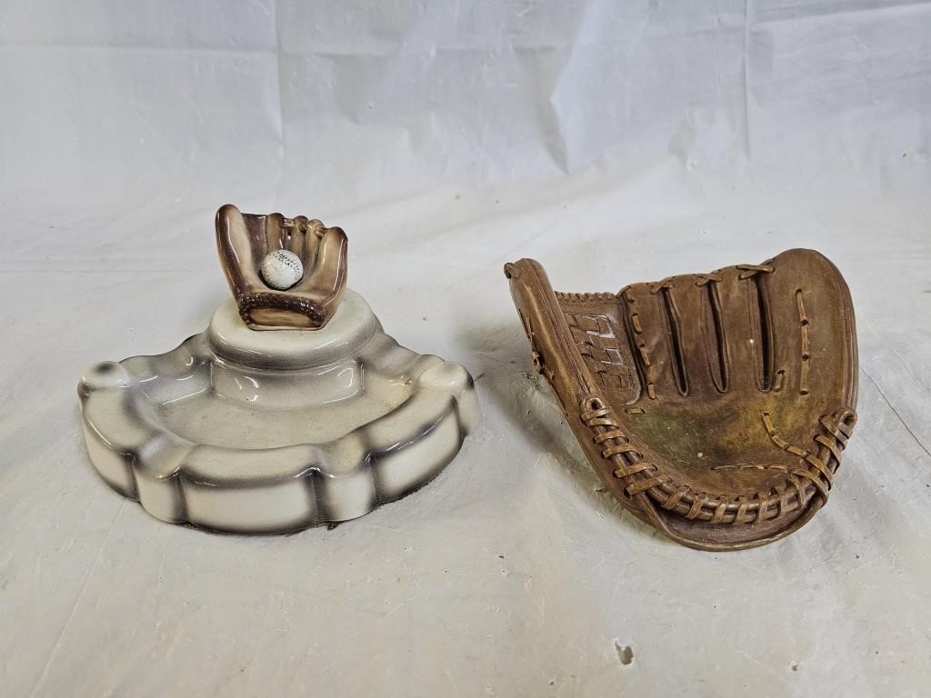 Vintage Baseball Ashtray, Glove Soap Dish
