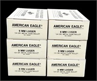 9mm Luger ammunition (6) boxes American