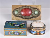 A Group of 3 Cloisonne and Jade Insert Objects