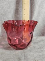 CRANBERRY THUMB PRINT GLASS BOWL