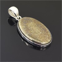 10 Grams Iron Pyrite Gemstone Pendant, 925 Silver