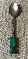 Sterling Silver & Green Stone Vtg Spoon - Mexico