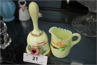 2PC URANIUM JEFFERSON GLASS BELL CREAMER