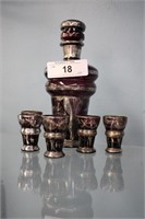 VINTAGE SILVER PAINTED DECANTER SET