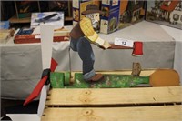 WOODEN WHIRLY GIG MAN CHOPPING WOOD