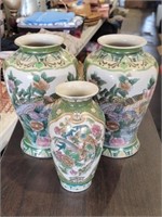 Three Floral Designed Oriental Vases