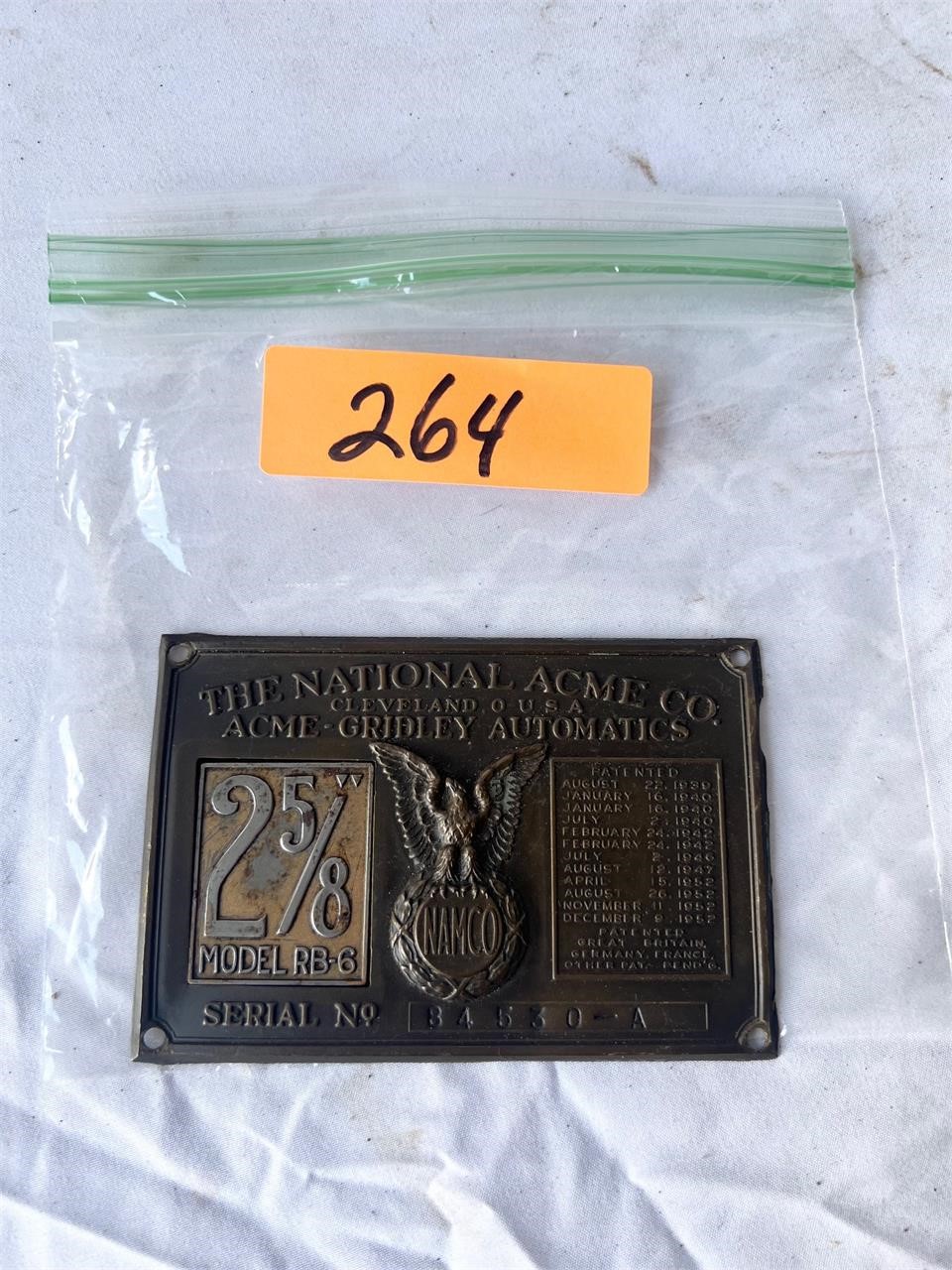 The National Acme Co. Brass Plate
