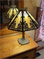 Eight panel slag glass Tiffany style lamp, the