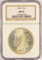 Satiny Gem 1881-S Morgan Dollar.