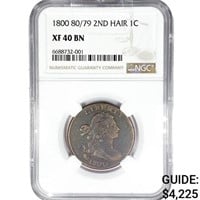 1800 80/79 Draped Bust Large Cent NGC XF40 BN 2nd