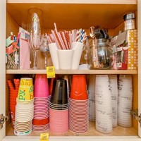 Cabinet Contents - Paper Cups, Plastic Cups, Straw