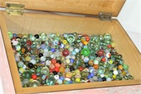 Old Marbles In Wooden Box