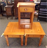 (2) PINE END TABLES & PINE NIGHT STAND....