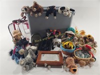 Assorted Tote of Dolls, Beanie Babies, & Decor