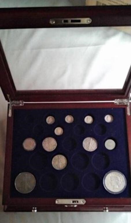 12 Silver coins in case - (1) 1941 Jefferson