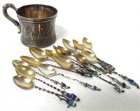 sterling silver cup & 15 spoons