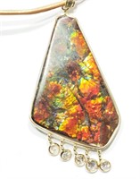 $8450. 14K Ammolite Diamond Pendant