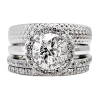 1.5+ CT Diamond Halo Bridal Ring 4 Band 14k WG