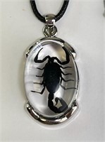 18" Leeather Corded Necklace/Lucite Scorpion Pend