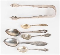 Coin Silver & Sterling Tongs, Souvenir Spoons