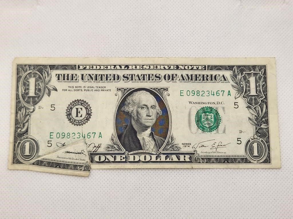 Fold Error $1 US  Note
