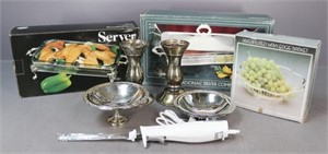 Silver Plate Serving Pieces/Candle Holders+