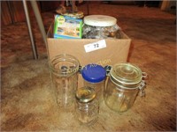 Box lot of canning jars, lids, and several