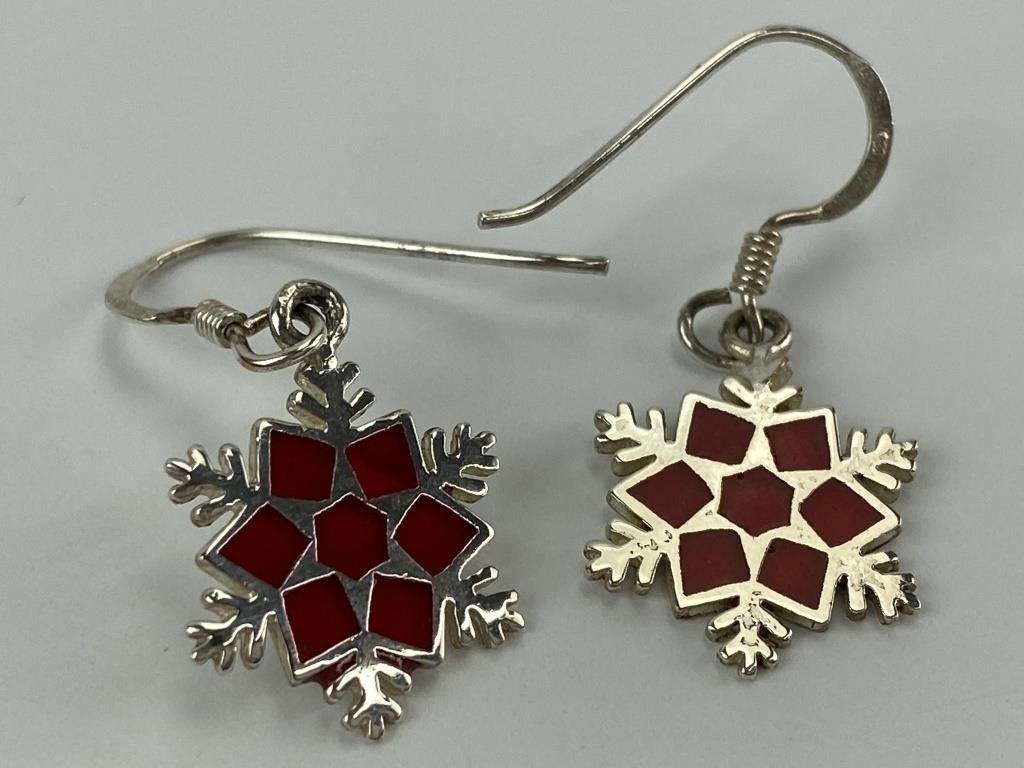 Vintage Sterling Silver & Red Coral Snowflake