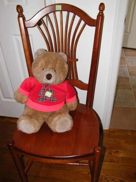 WOODEN 9 SPINDLE BACK CHAIR  & LARGE BEAR