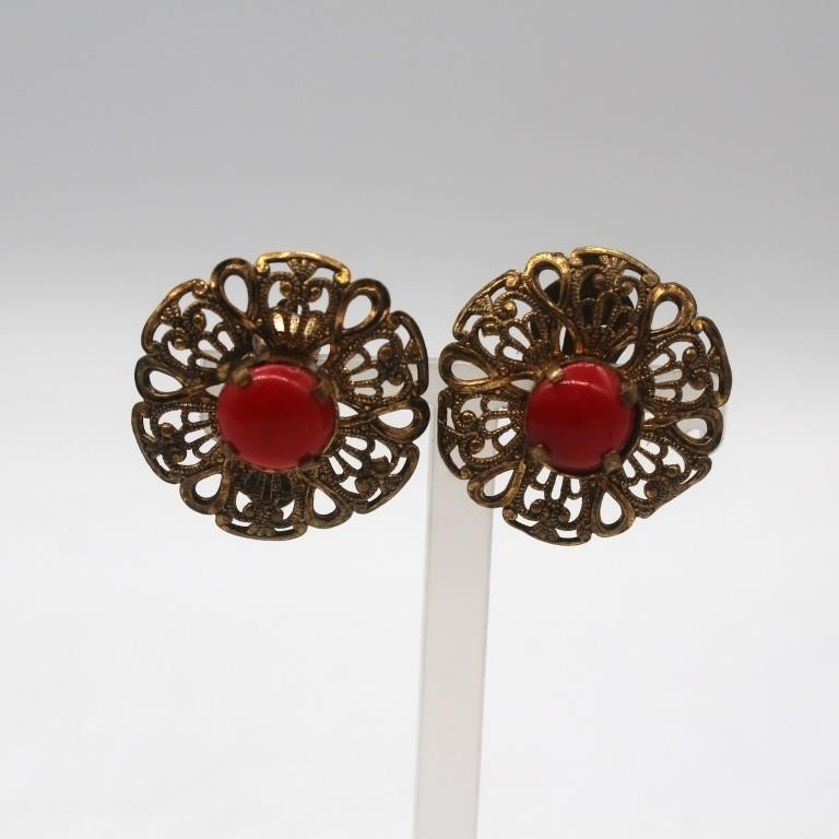 Red Clipon Earrings